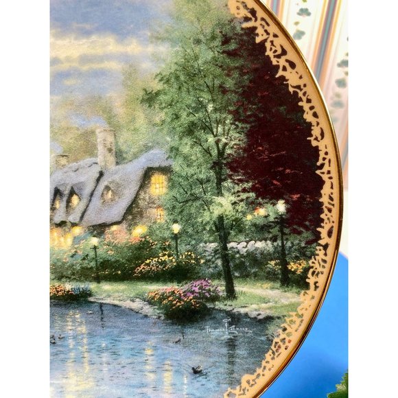 Thomas Kinkade plate,  Lamplight Village limited edition, porcelain, oval, cute! - Picture 9 of 11